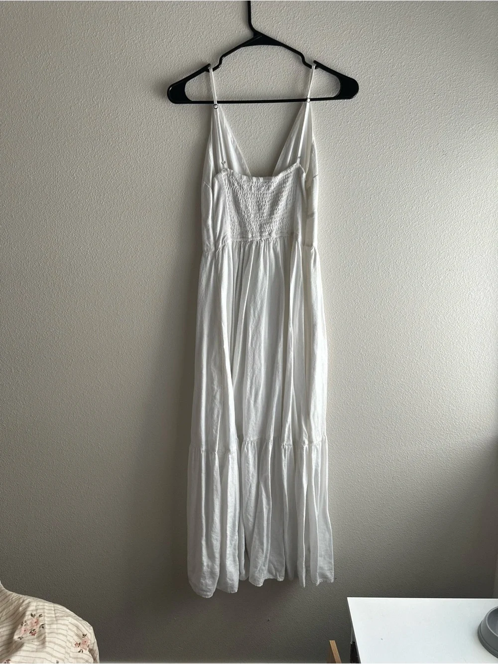 Abercrombie and Fitch White Tiered Button-Front Maxi Dress with Spaghetti Straps